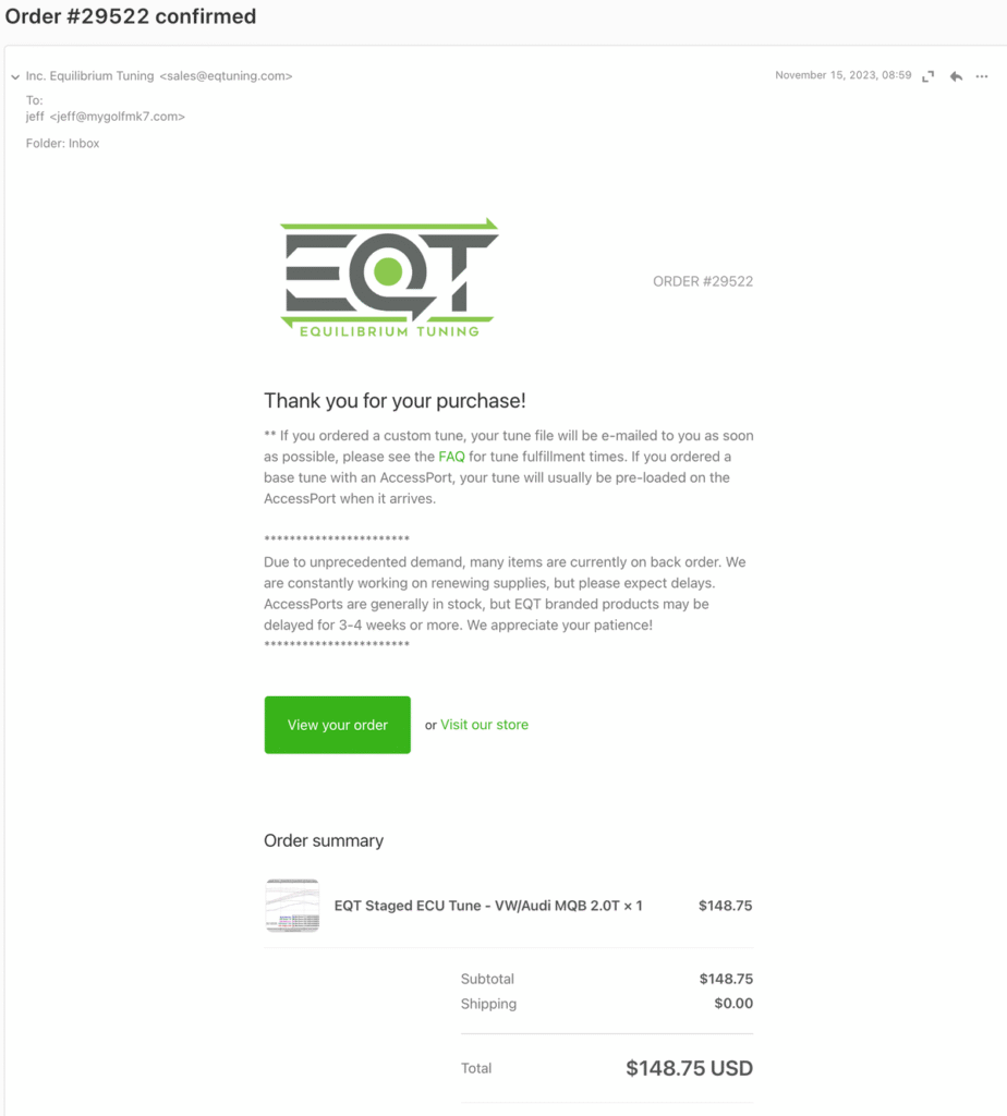 EQT Staged ECU Tune - Purchase