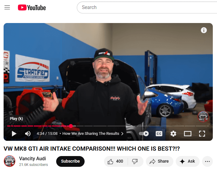 Vancity Audi - Mk8 Intake Dyno Test