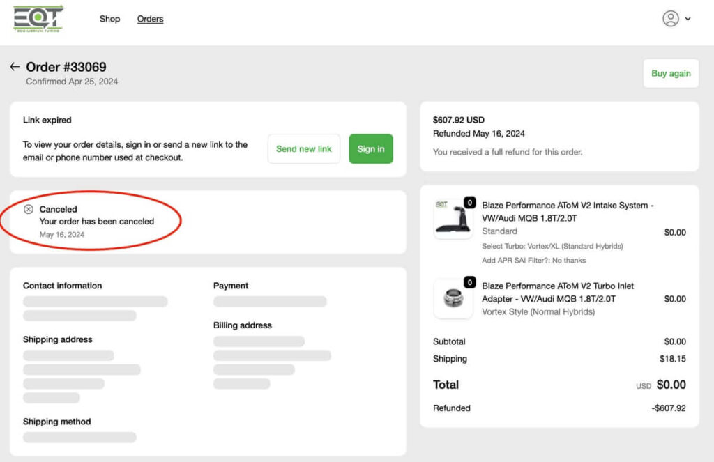 EQT Cancelled Blaze ATOM Intake Order