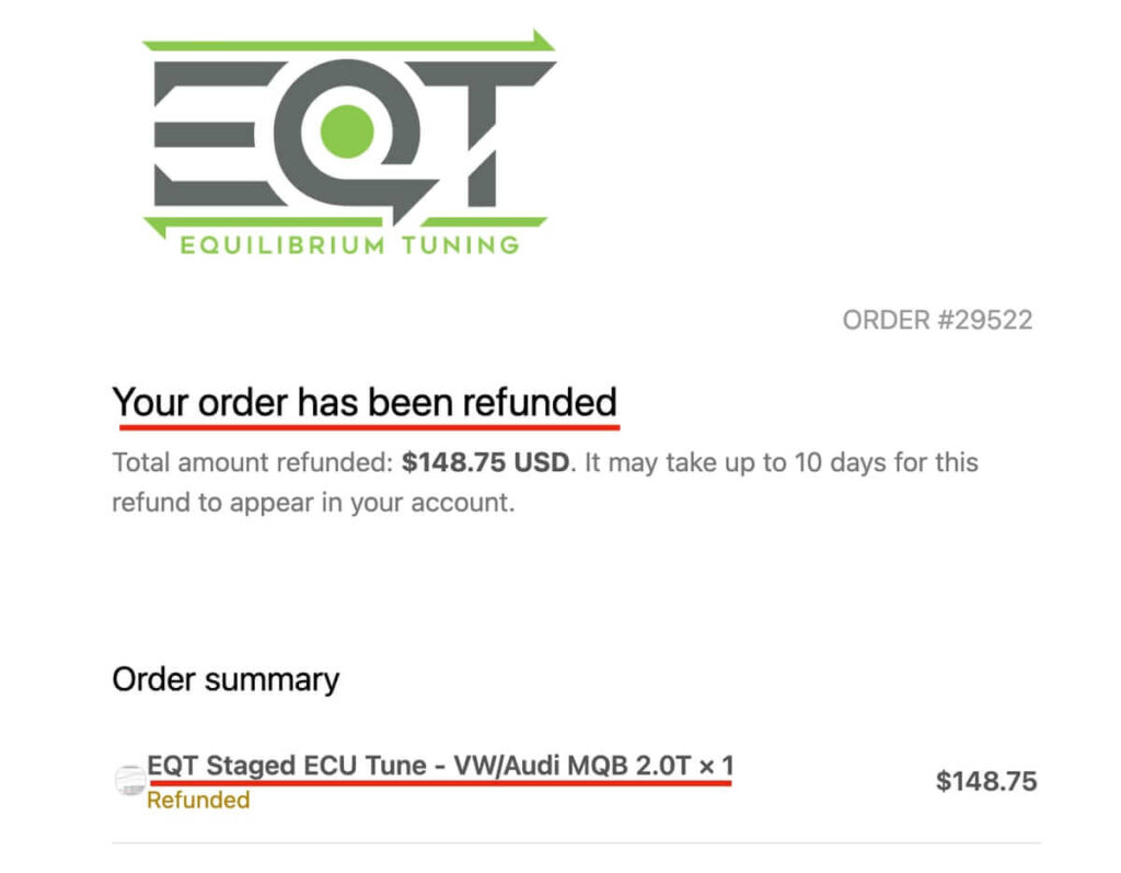EQT Cancelled Software Order
