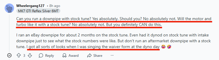 Stock Tune with Aftermarket Downpipe - Internet Wisdom 4