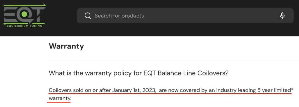 EQT Warranty Statement