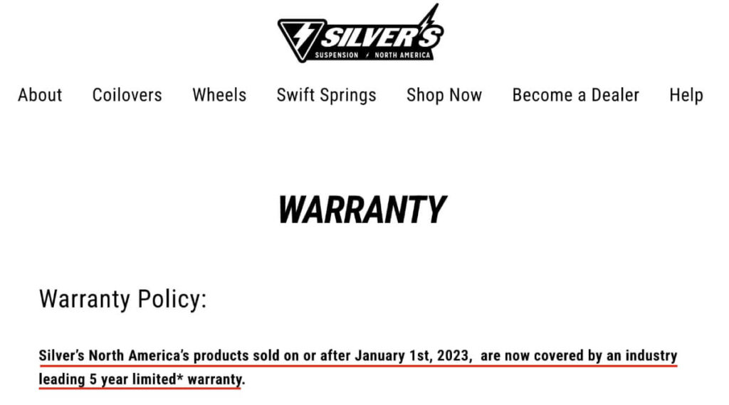 Silver's Warranty Policy
