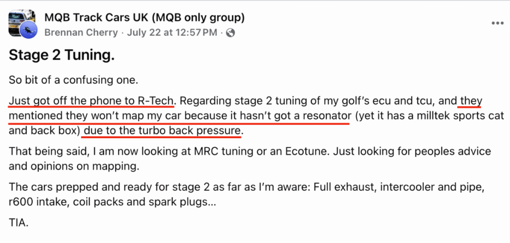 Consumer Question Regarding R-Tech Tuning Requirement